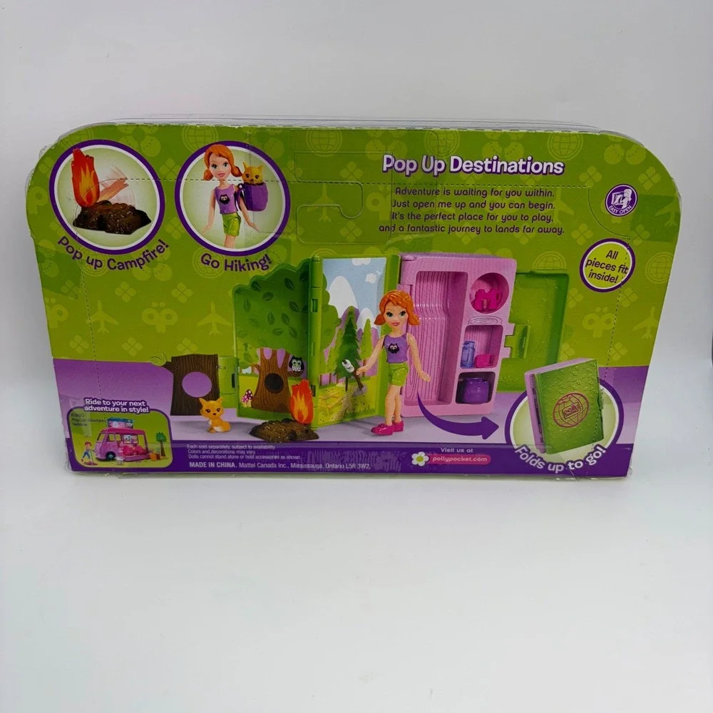 Polly Pocket Pop Up Destinations Guidebook Camping Playset Mattel R2633 2009 NEW